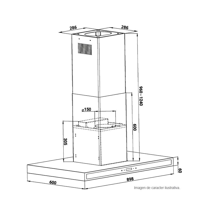 Extractor de grasa 90cm QUADRATO ISLA 90 Drija, 2 chimeneas, extracción 500M3/H, acero inoxidable