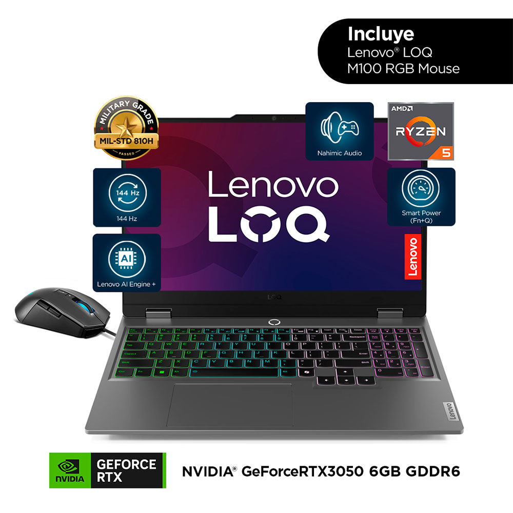 Laptop LOQ 15ARP9 pantalla 15.6in FHD Ryzen5-7235HS 16GB 512GB Lenovo + Mouse Gaming