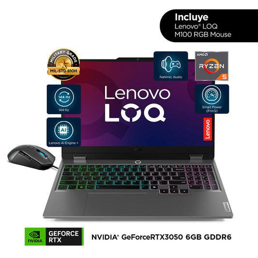 Laptop LOQ 15ARP9 pantalla 15.6in FHD Ryzen5-7235HS 16GB 512GB Lenovo + Mouse Gaming