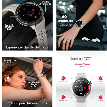 Smartwatch, CTRKG2-7, Cubitt x Reebok, Bluetooth AMOLED 60 modos deportivos