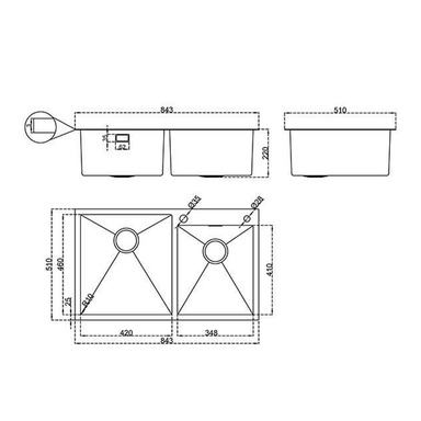 Fregador doble tina de lujo de 84cm LUCCA 84 Drija acero inoxidable satinado