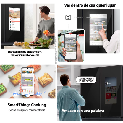 Refrigeradora Bespoke Family HUB 29pc, RF29BB8900JMAP Samsung, puertas francesas dobles, diseño elegante y único, dispensador interior jarra automática.