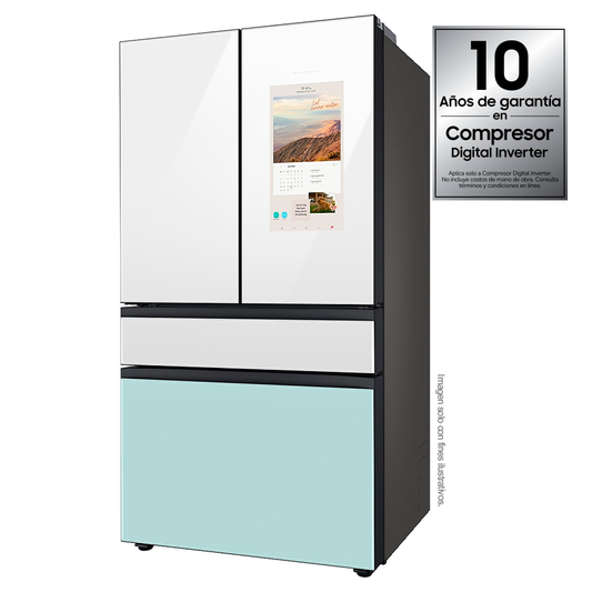 Refrigeradora Bespoke Family HUB 29pc, RF29BB8900JMAP Samsung, puertas francesas dobles, diseño elegante y único, dispensador interior jarra automática.