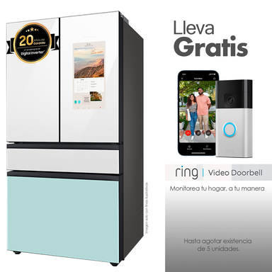 SAMSUNG BESPOKE FAMILY HUB PUERTAS FRANCESAS DOBLES, 29 CFT, DISPENSADOR INTERIOR  JARRA AUTOMÁTICA, HIELO AUTOMÁTICO, DOBLE REFRIGERACIÓN, AZUL MAÑANA BLANCO LIMPIO RF29BB8900JMAP