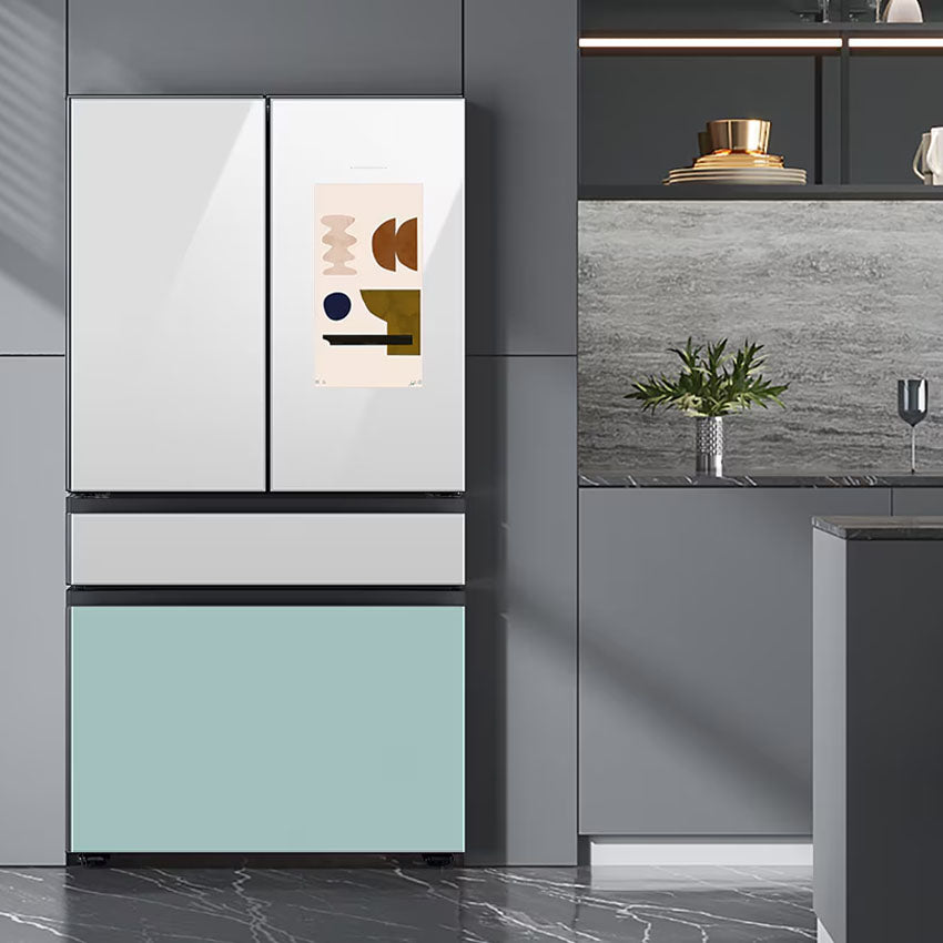 SAMSUNG BESPOKE FAMILY HUB PUERTAS FRANCESAS DOBLES, 29 CFT, DISPENSADOR INTERIOR  JARRA AUTOMÁTICA, HIELO AUTOMÁTICO, DOBLE REFRIGERACIÓN, AZUL MAÑANA BLANCO LIMPIO RF29BB8900JMAP