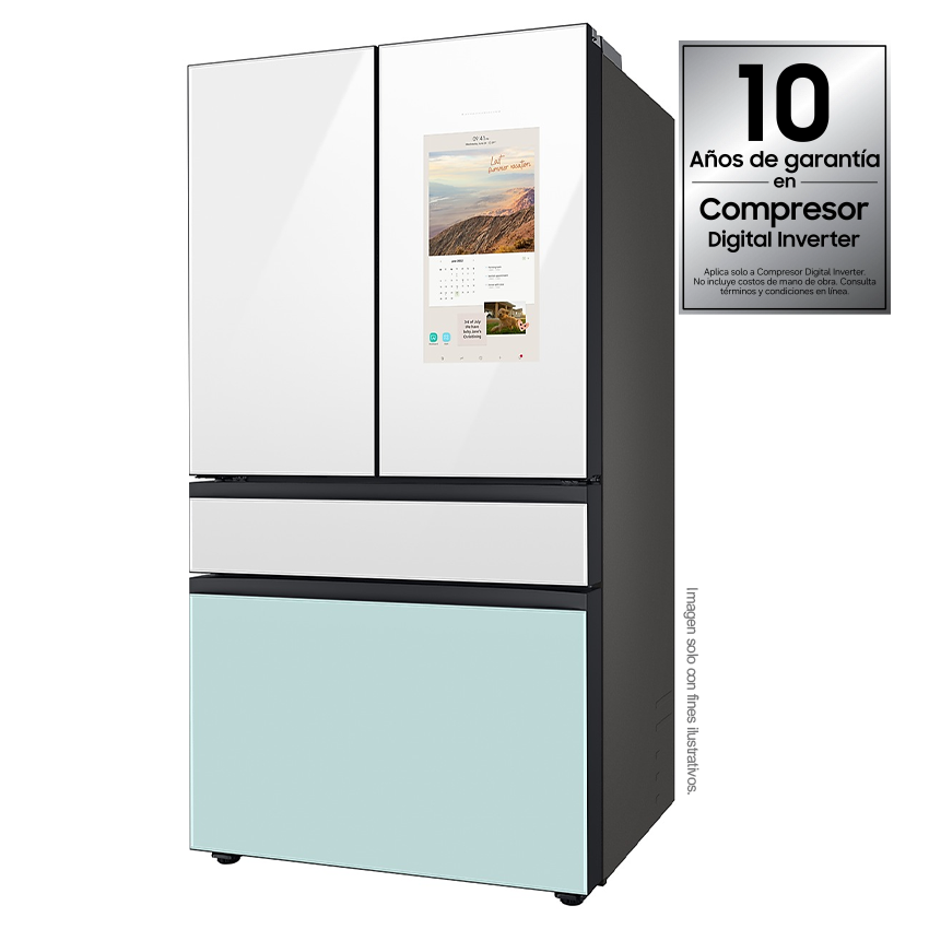 Refrigeradora Bespoke Family HUB 29pc, RF29BB8900JMAP Samsung, puertas francesas dobles, diseño elegante y único, dispensador interior jarra automática.