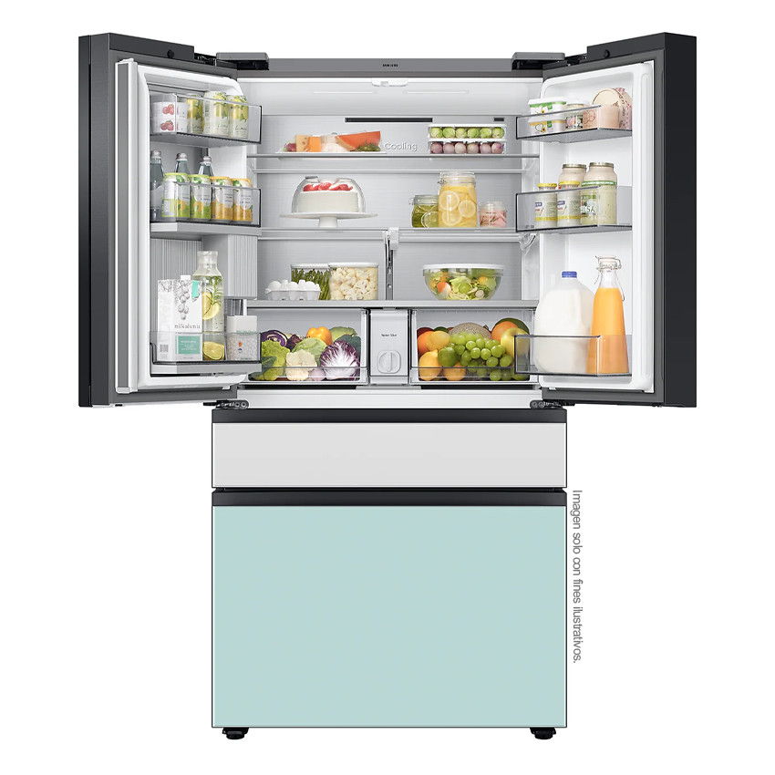 Refrigeradora Bespoke Family HUB 29pc, RF29BB8900JMAP Samsung, puertas francesas dobles, diseño elegante y único, dispensador interior jarra automática.