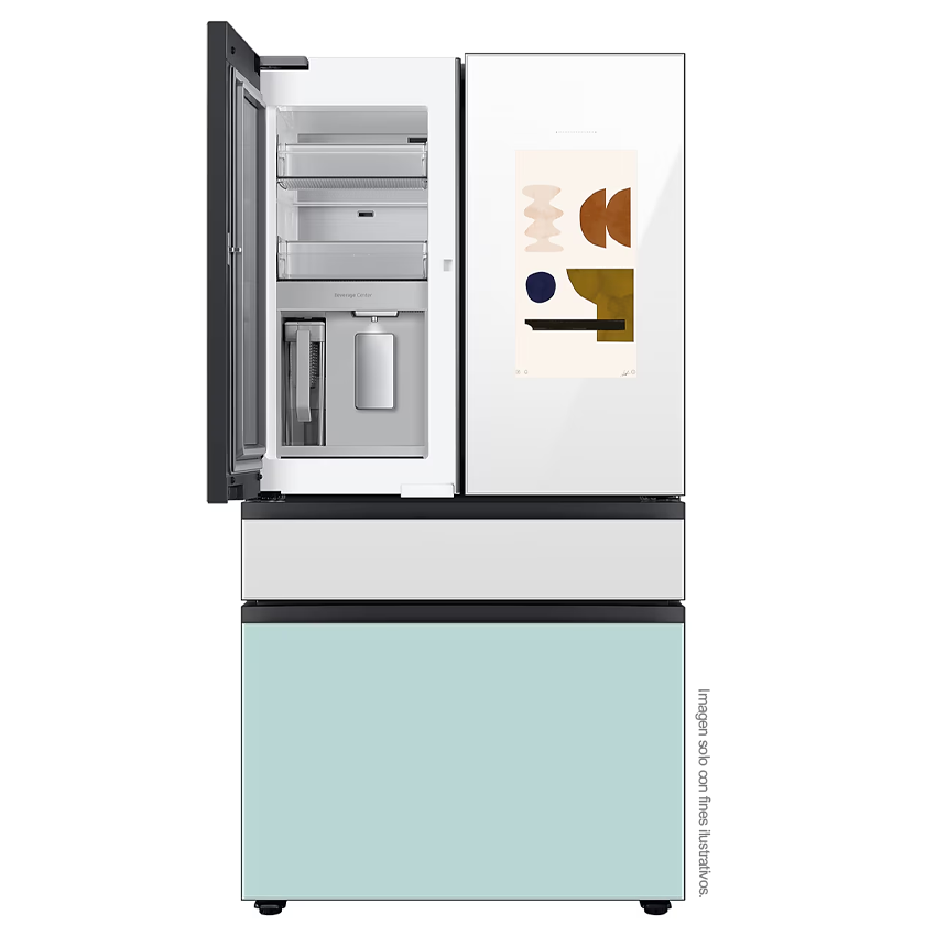Refrigeradora Bespoke Family HUB 29pc, RF29BB8900JMAP Samsung, puertas francesas dobles, diseño elegante y único, dispensador interior jarra automática.