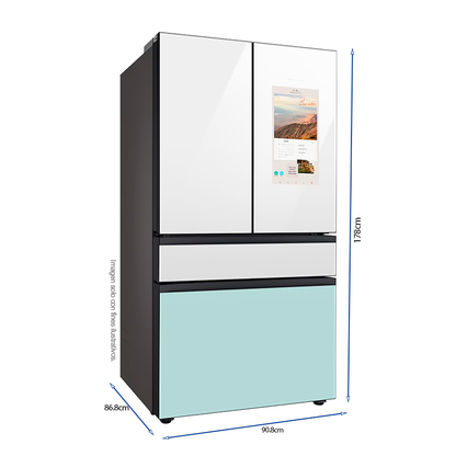 Refrigeradora Bespoke Family HUB 29pc, RF29BB8900JMAP Samsung, puertas francesas dobles, diseño elegante y único, dispensador interior jarra automática.
