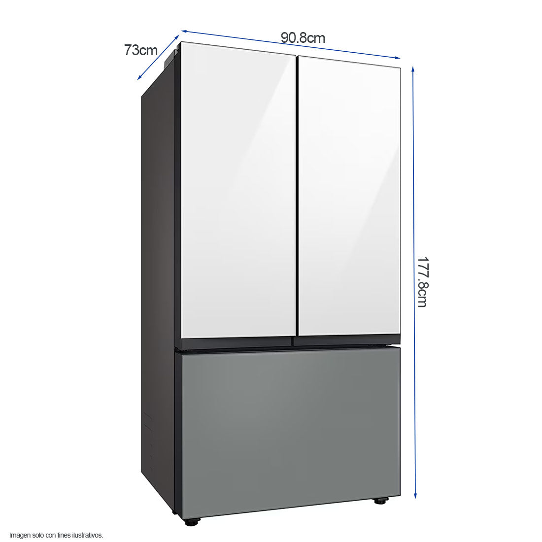 Refrigeradora 24pc Bespoke 3 Door FDR, RF24BB62006MAP Samsung, centro bebida, Wifi, color blanco + gris
