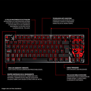 Teclado Gaming retroiluminado Ballista PKS-S080DS-S para video juegos Primius