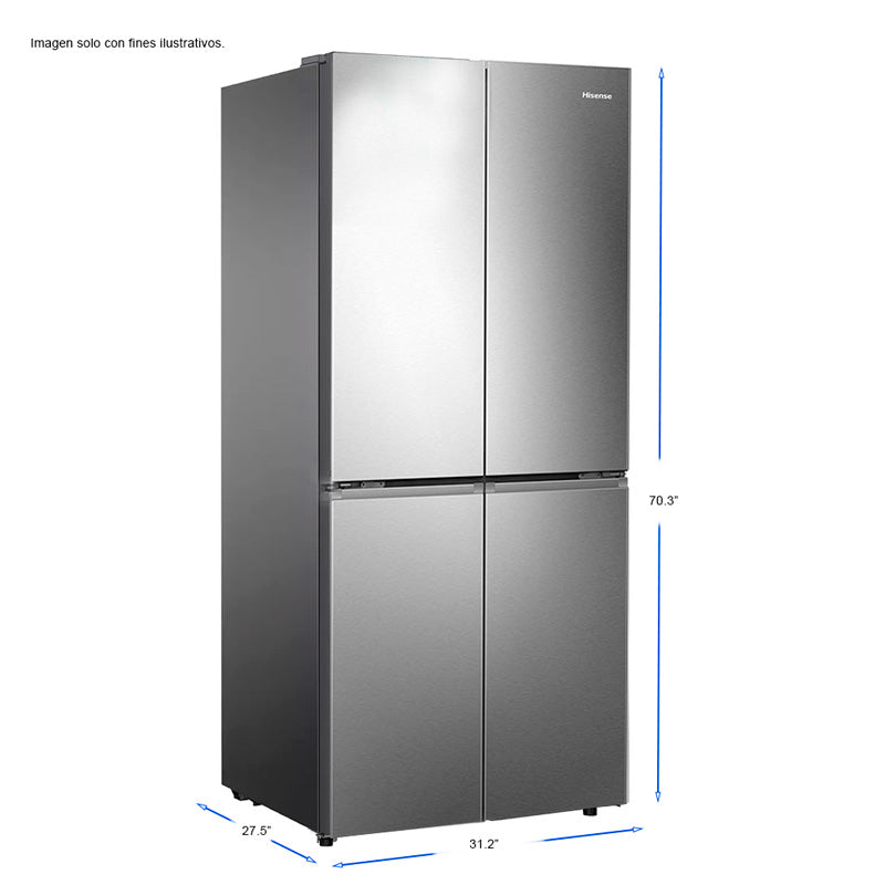 Refrigeradora 4 puertas 17pc RQ171BV5A CROSS Hisense inverter máquina de hielo automática en el congelador, diseño Pure Flat, triple zona, ny fresh choice