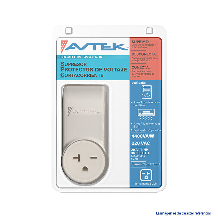 Protector de voltaje SPC-PATT-1T620 Avteek  220V 20A para equipos de refrigeración hasta 36,000 BTU enchufe nema 6-20, 220 Vac.