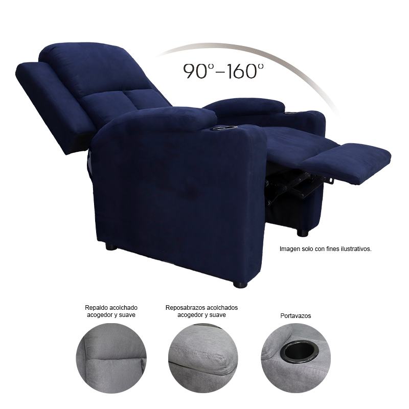 Sillón reclinable 857-1423352, color tono azul
