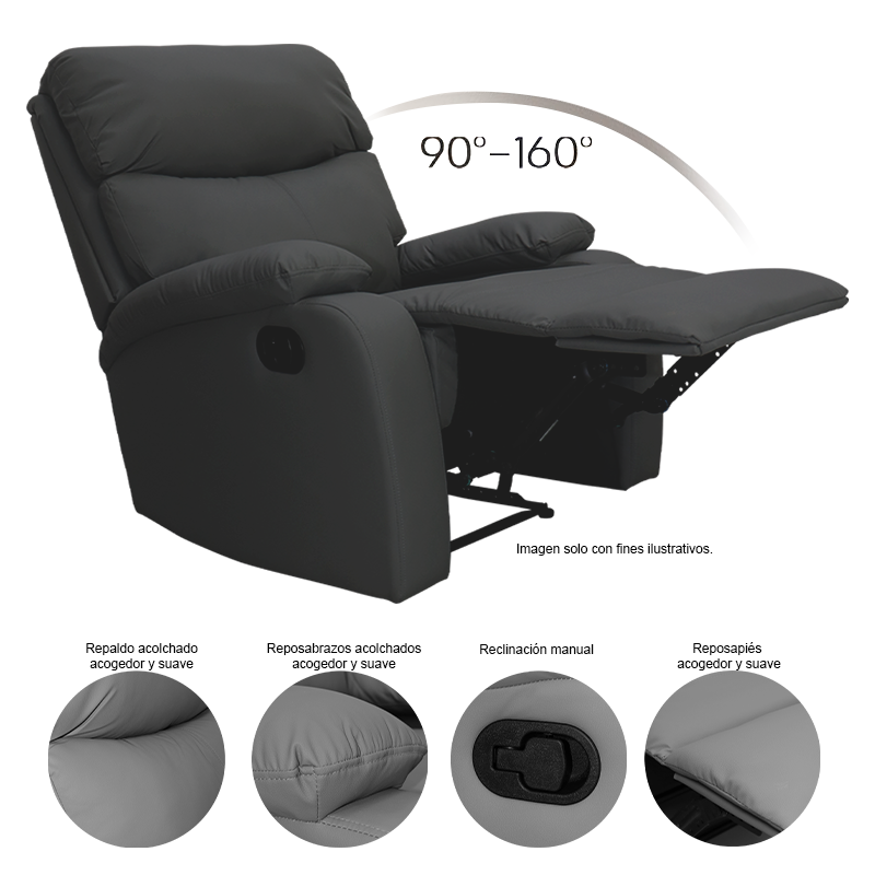 Sillón reclinable 857-GISELLEN, color tono negro
