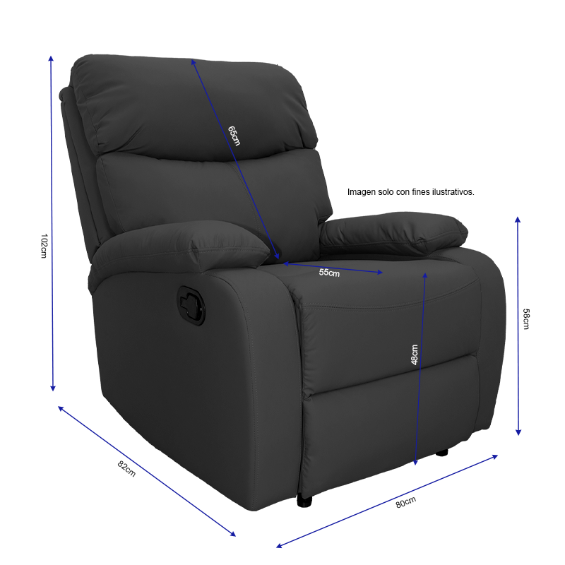 Sillón reclinable 857-GISELLEN, color tono negro