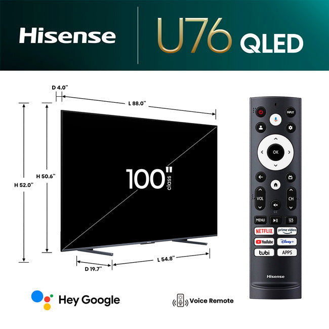 Televisor LED Smart de 100” modelo 100U76N de Hisense