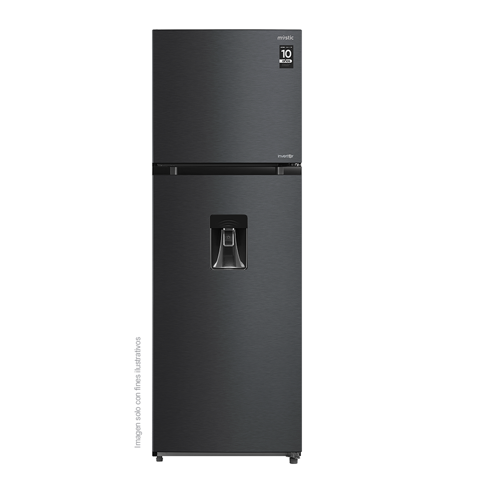 Refrigeradora 11.94pc RF-NV359LSS Mystic Top Mount, Inverter, No Frost, color gris nublado, dispensador de agua, control electrónico de temperatura
