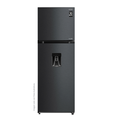 Refrigeradora 11.94pc RF-NV359LSS Mystic Top Mount, Inverter, No Frost, color gris nublado, dispensador de agua, control electrónico de temperatura