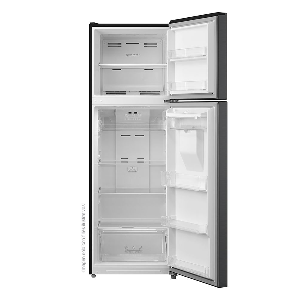 Refrigeradora 11.94pc RF-NV359LSS Mystic Top Mount, Inverter, No Frost, color gris nublado, dispensador de agua, control electrónico de temperatura