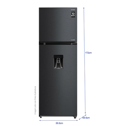 Refrigeradora 11.94pc RF-NV359LSS Mystic Top Mount, Inverter, No Frost, color gris nublado, dispensador de agua, control electrónico de temperatura