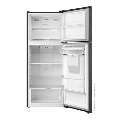 Refrigeradora 14.4 pc RF-NV415LSS Mystic Top Mount, Inverter, No Frost, color gris nublado, dispensador de agua, control electrónico de temperatura