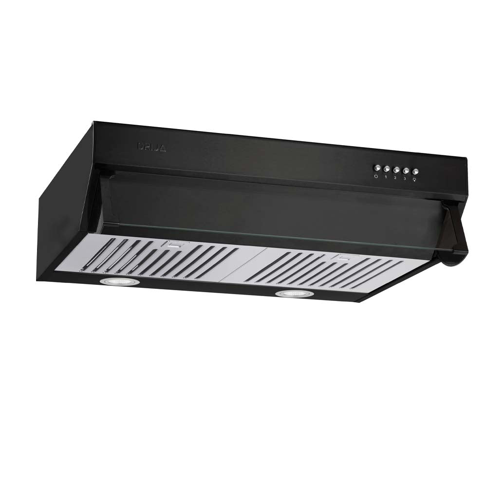 Extractor de grasa COMPATTO 60 BLACK de Drija 2 bombillos Led, 3 velocidades, 2 filtros de acero inoxidable, 1 filtro de carbón