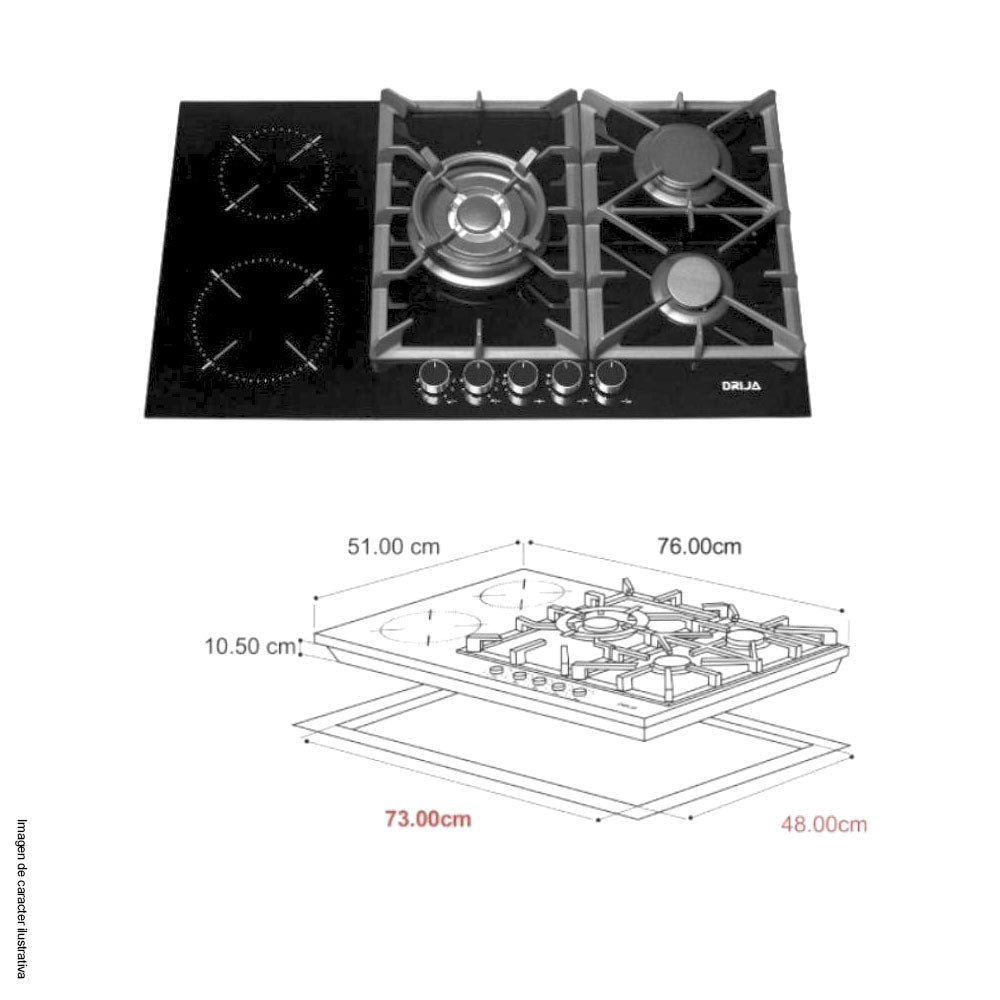 Estufa Sicilia 76 Drija vitroceramica dual (gas y eléctrica76 cm),
