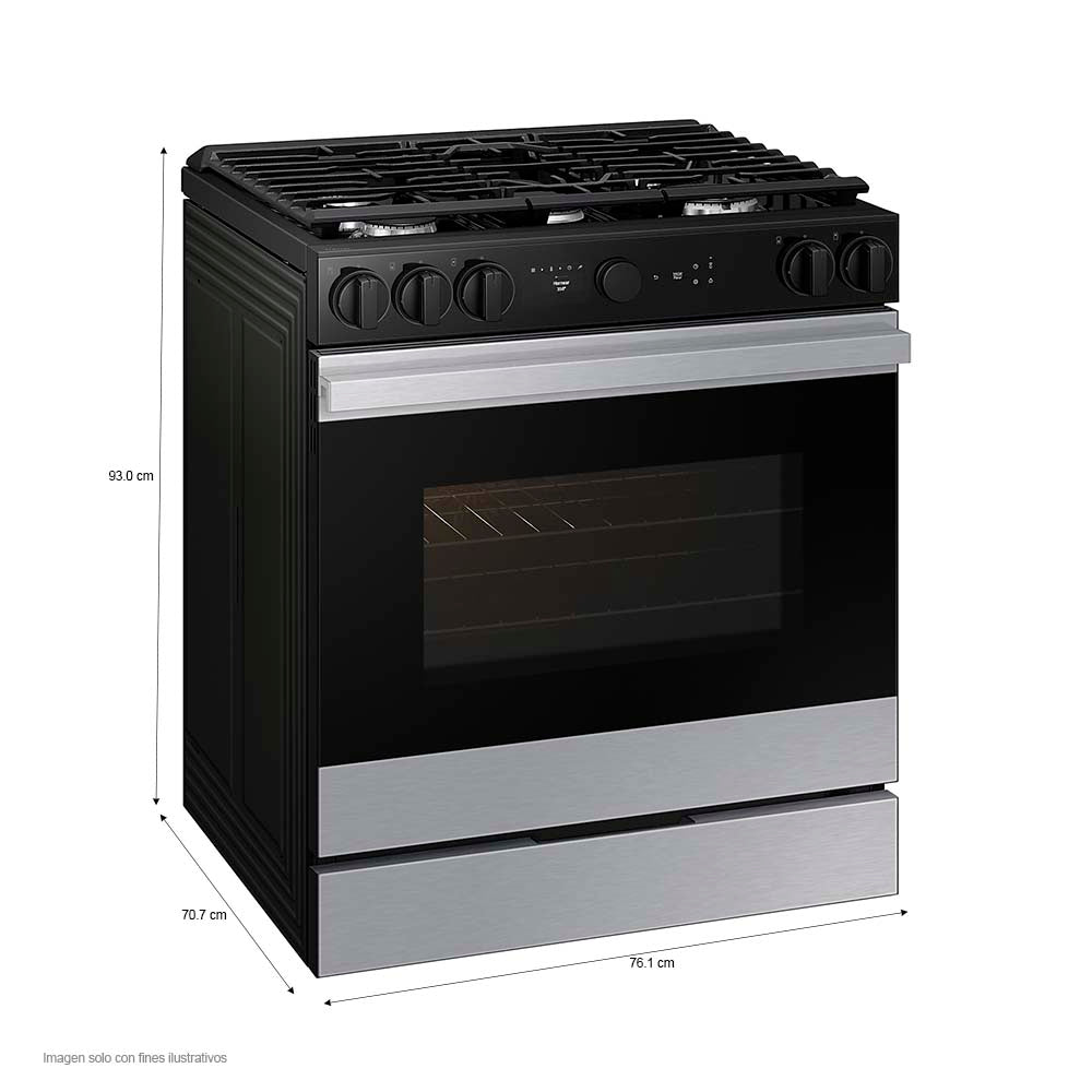Estufa de 30" a gas Bespoke NSG6DG8700SRAX Samsung 5 quemadores, cámara en horno tecnología Smart things