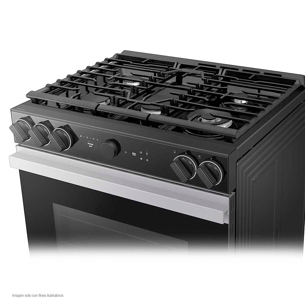 Estufa de 30" a gas Bespoke NSG6DG8700SRAX Samsung 5 quemadores, cámara en horno tecnología Smart things