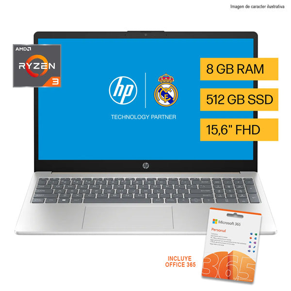 Laptop 15-FC0043LA HP pantalla 15.6"   RYZEN 3-7320U 8GB 512GB SSD Windows 11 incluye Office 365