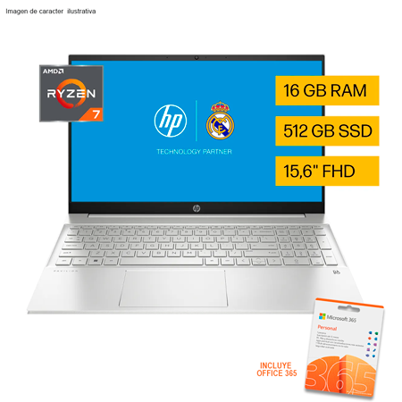 Laptop Pavilon 15-eh3002la HP pantalla de 15.6"   RYZEN 7-7730U 16GB 512GB WINDOW 11 incluye Office 365