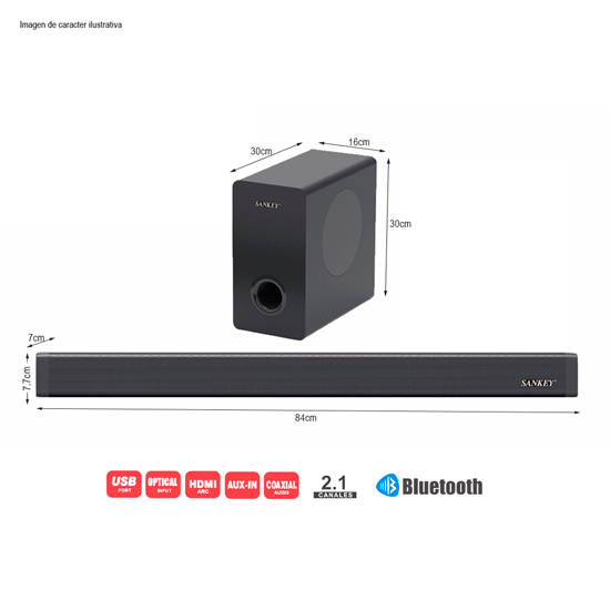 Barra de sonido HMT-90BAR Sankey 80W 2.1 canales Bluetooth