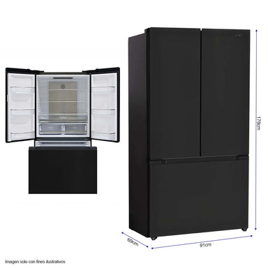 Refrigeradora 20pc French Door  RF22IF38BG Sankey, acabado de puerta en vidrio negro, tecnología Inverter