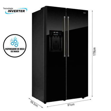 Refrigeradora 20pc Side by Side RF208ICBG  Sankey  puerta de cristal negro con dispensador de agua/hielo