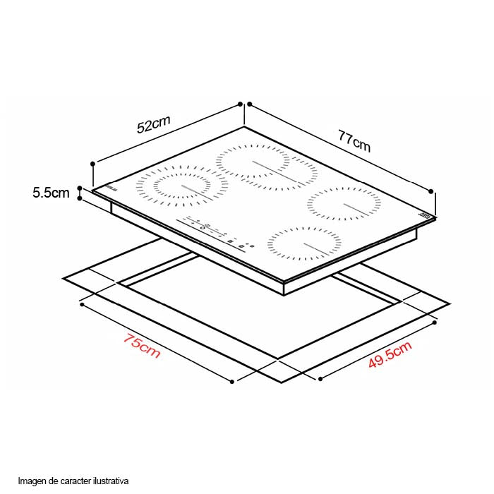 Estufa empotrable eléctrica BERLIN 76 de Vitrocerámica controles táctiles 4 quemadores Europeos EGO