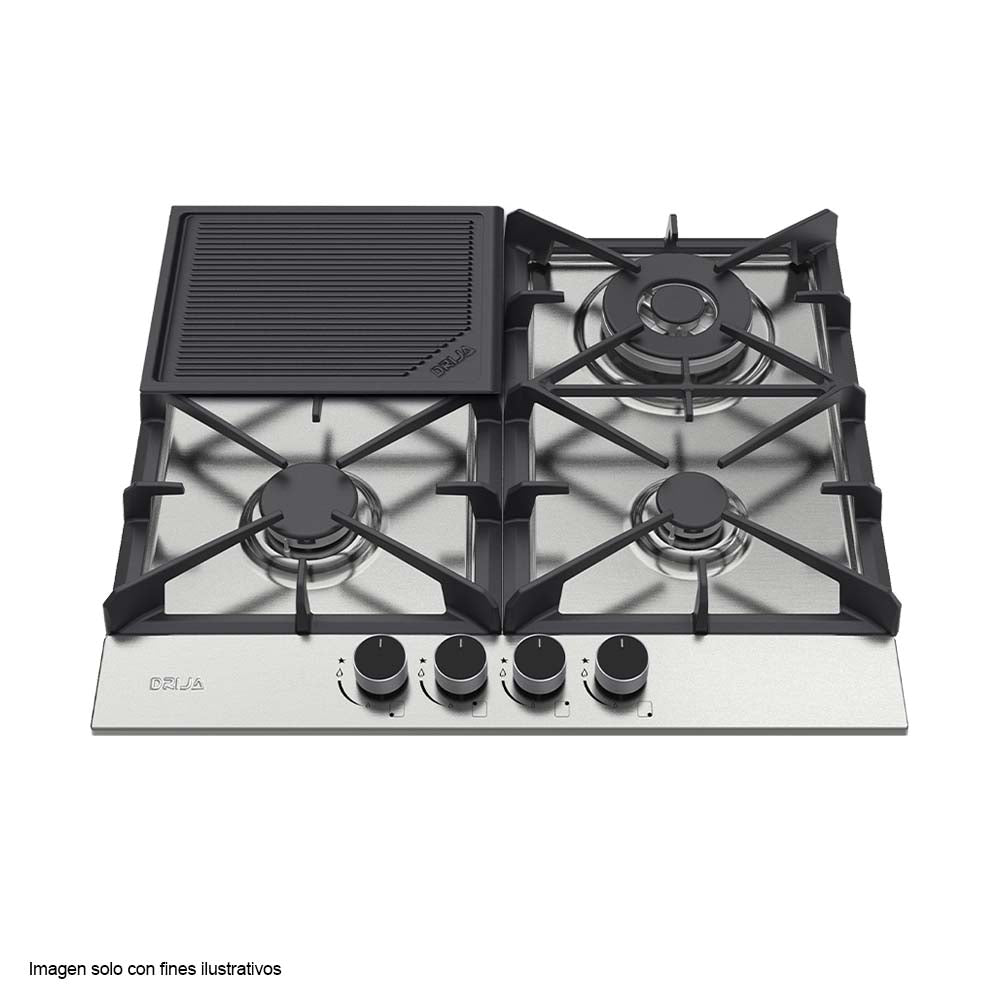 Estufa a gas empotrable Milan 60 Pro Drija 4 quemadores encendido eléctrico perillas de lujo.