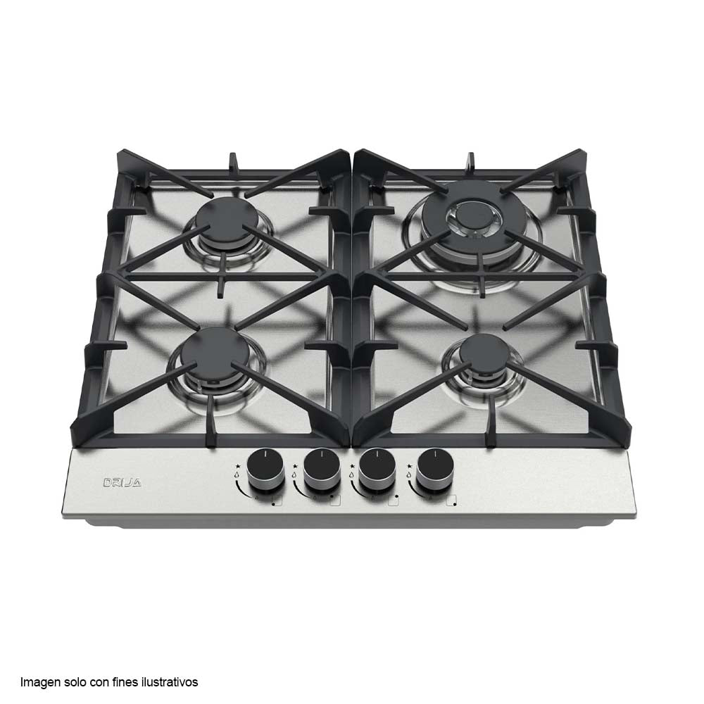 Estufa a gas empotrable Milan 60 Pro Drija 4 quemadores encendido eléctrico perillas de lujo.