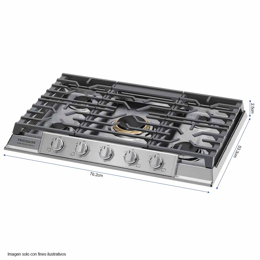 Estufa a gas empotrable profesional de 30" PCCG3080AS 5 quemadores Frigidaire acero inoxidable