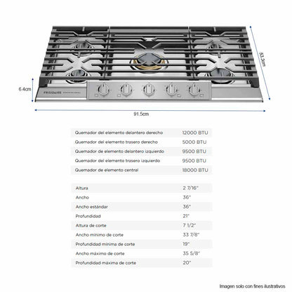 Estufa a gas 36" PCCG3680AS profesional Frigidaire 5 quemadores