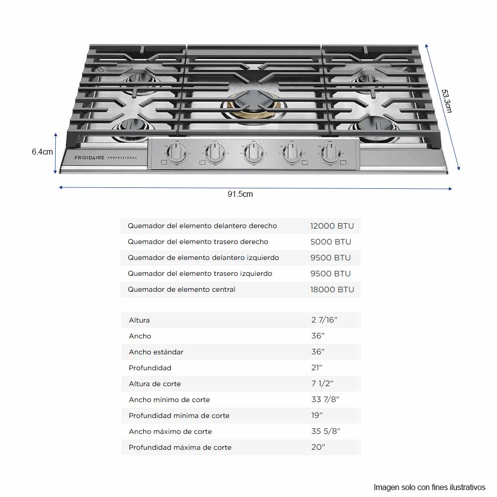 Estufa a gas 36" PCCG3680AS profesional Frigidaire 5 quemadores