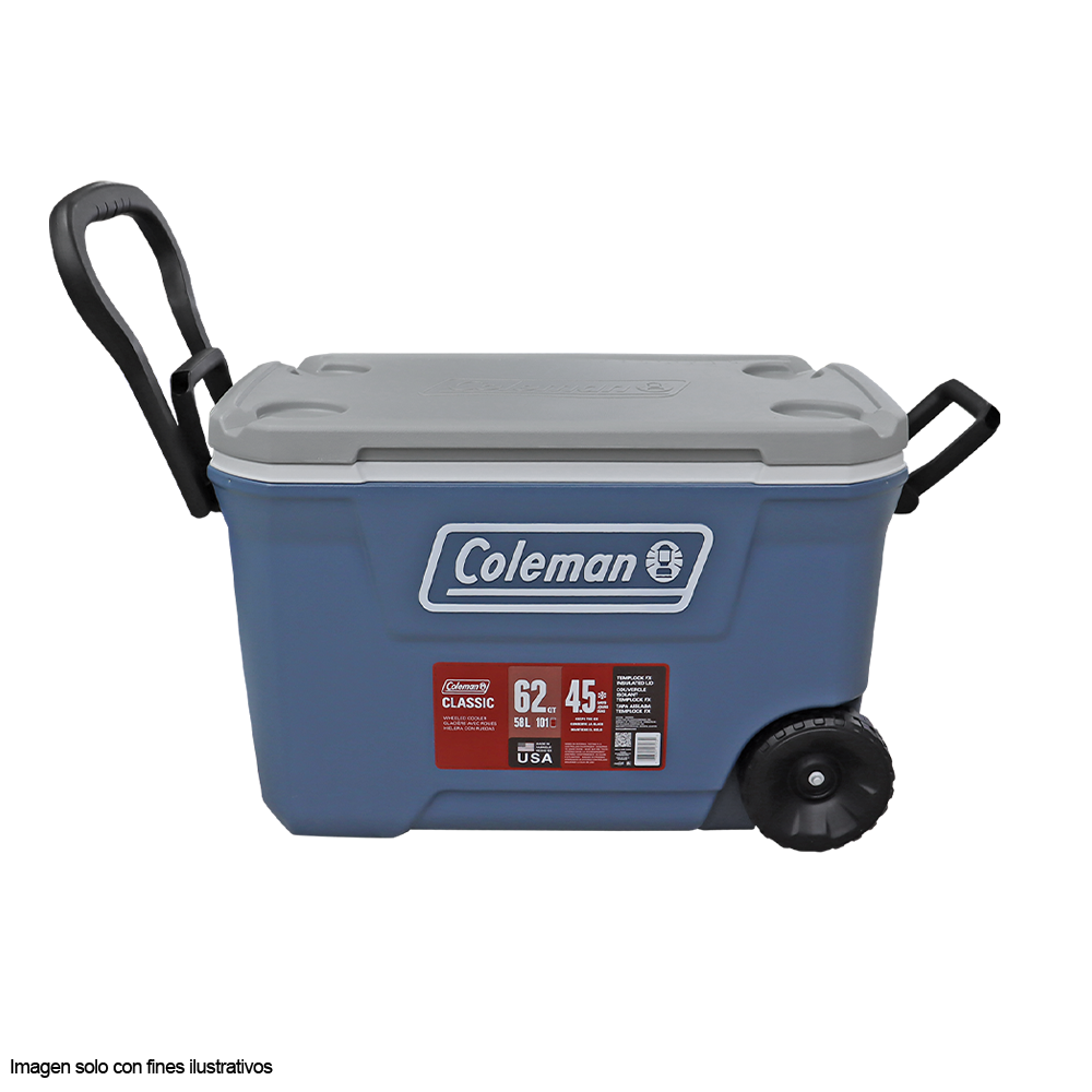 Hielera 62 Qts Serie 316 Coleman con ruedas color azul marino con gris