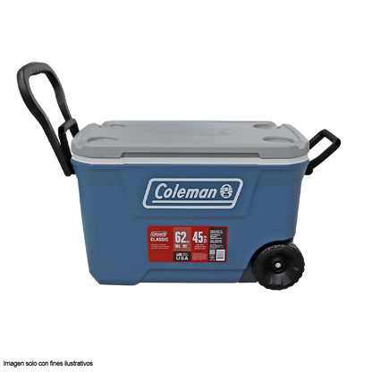 Hielera 62 Qts Serie 316 Coleman con ruedas color azul marino con gris