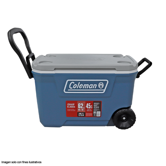 Hielera 62 Qts Serie 316 Coleman con ruedas color azul marino con gris