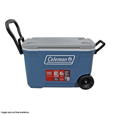 Hielera 62 Qts Serie 316 Coleman con ruedas color azul marino con gris