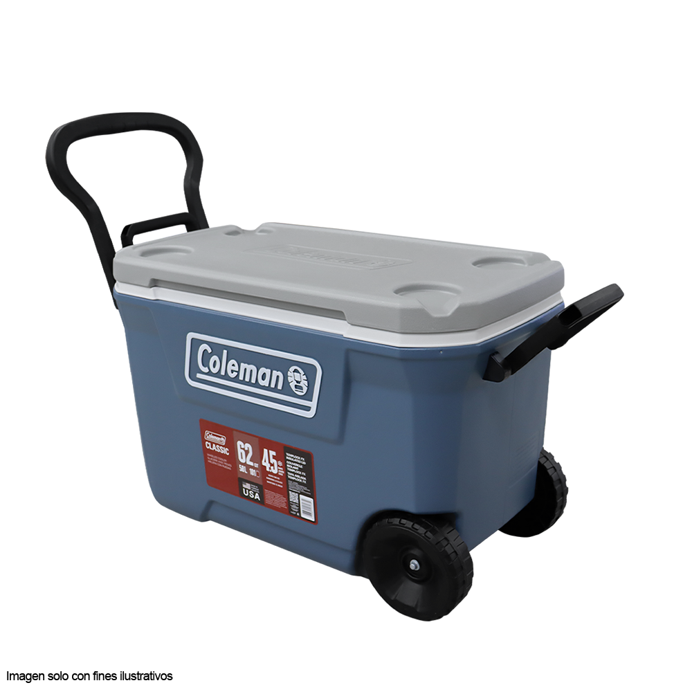 Hielera 62 Qts Serie 316 Coleman con ruedas color azul marino con gris