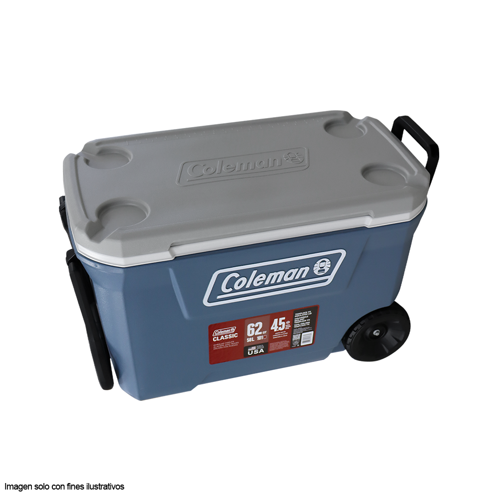 Hielera 62 Qts Serie 316 Coleman con ruedas color azul marino con gris