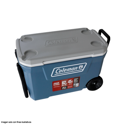 Hielera 62 Qts Serie 316 Coleman con ruedas color azul marino con gris
