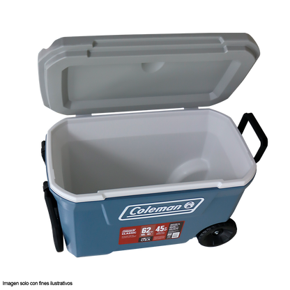 Hielera 62 Qts Serie 316 Coleman con ruedas color azul marino con gris