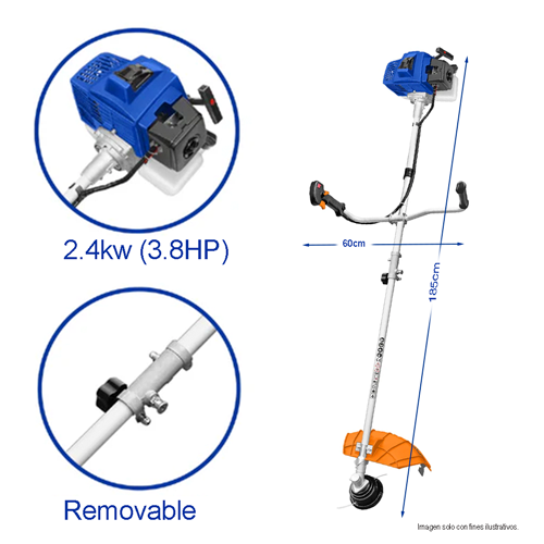 Desmalezadora Modelo WGM2562 62cc motor 2 tiempos. Enfriado por aire a gasolina. 2.4KW(3.8HP)
